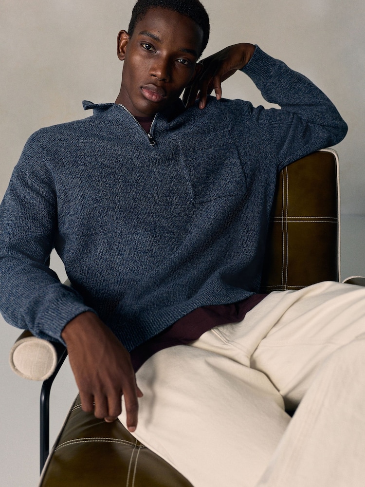 Azul - Quarter Zip Pocket Knitted Polo Shirt - Imagen 1 de 5