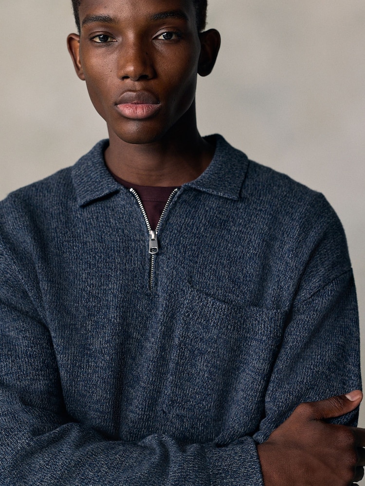 Azul - Quarter Zip Pocket Knitted Polo Shirt - Imagen 5 de 5