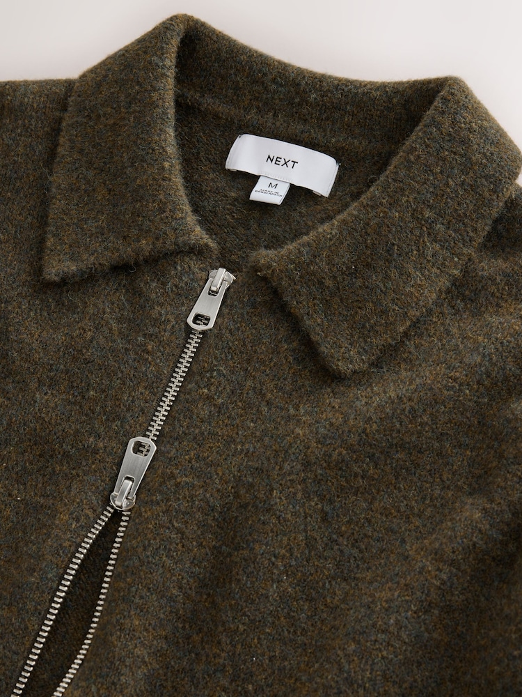 Khaki Green Cosy Knitted Zip Through Jacket - Image 2 of 3