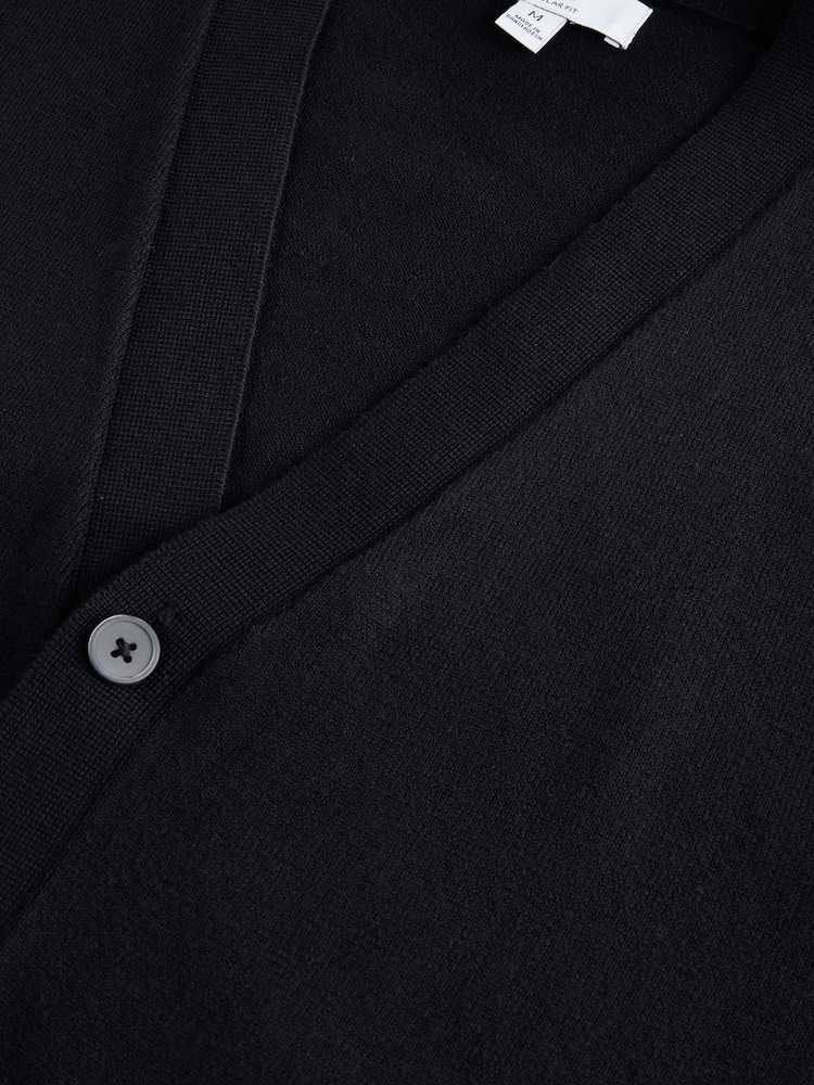 Navy Blue Knitted V-Neck Cardigan - Image 2 of 3 Navy Blue Knitted V-Neck Cardigan - Image 2 of 3