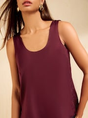 Friends Like These Aubergine Purple Satin Scoop Neck Vest Top - Image 2 of 5