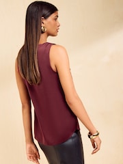 Friends Like These Aubergine Purple Satin Scoop Neck Vest Top - Image 5 of 5