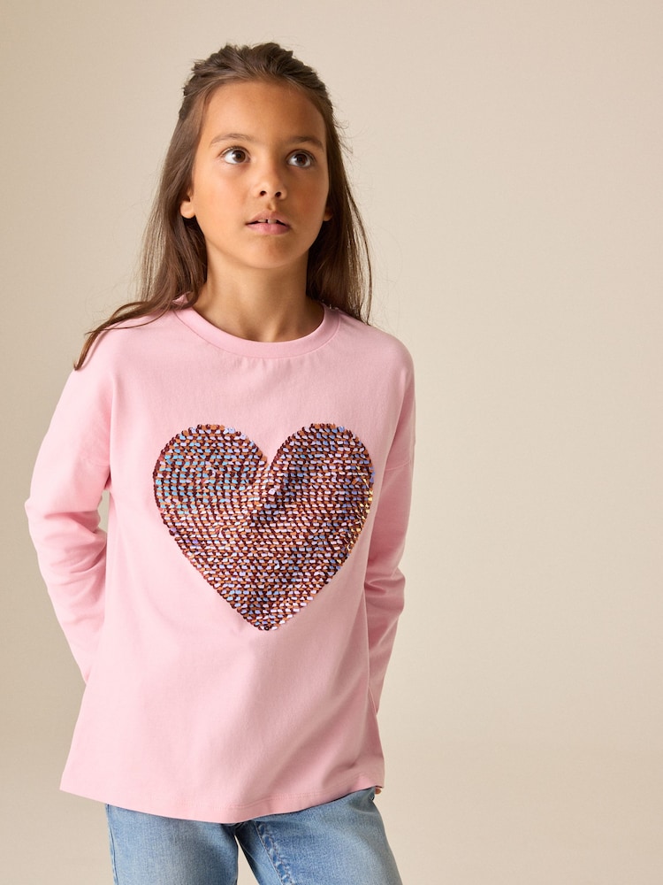 Roze - Top met Lange mouwen en hart met pailletten (3-16jaar) - Afbeelding 2 van 9