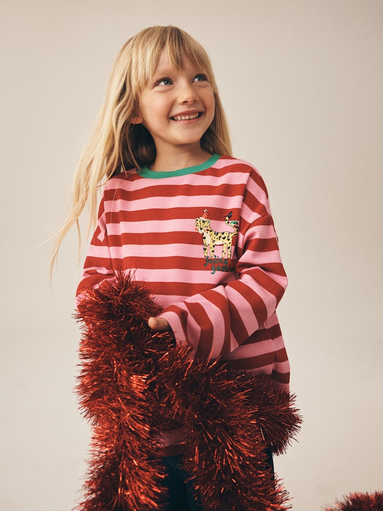 Red Stripe Christmas Cat Sequin Long Sleeve Top (3-16yrs) - Image 2 of 9 Red Stripe Christmas Cat Sequin Long Sleeve Top (3-16yrs) - Image 2 of 9