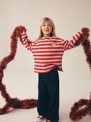 Red Stripe Christmas Cat Sequin Long Sleeve Top (3-16yrs) - Image 4 of 9