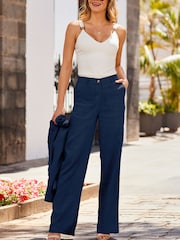 Marineblau - Sosandar Leinenhose mit weitem Bein - Bild 5 von 5