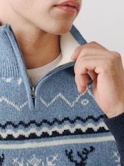 藍色 - Stag Christmas Zip Neck Jumper - 圖片 5，共 5