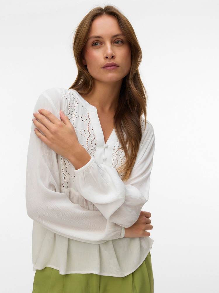 VERO MODA White Embroidered Long Sleeve Top - Image 1 of 5