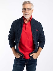 Weird Fish Blue Bexley Full Zip Cable Knit Jumper - Image 1 of 7