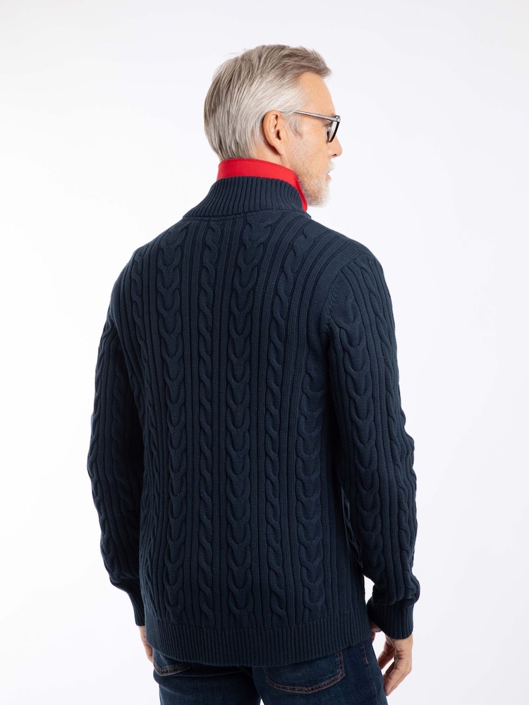 Weird Fish Blue Bexley Full Zip Cable Knit Jumper - Image 2 of 7