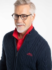 Weird Fish Blue Bexley Full Zip Cable Knit Jumper - Image 4 of 7