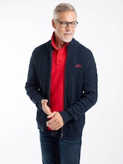 Weird Fish Blue Bexley Full Zip Cable Knit Jumper - Image 5 of 7