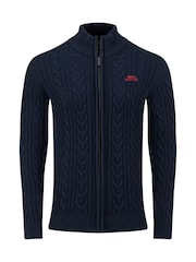 Weird Fish Blue Bexley Full Zip Cable Knit Jumper - Image 6 of 7