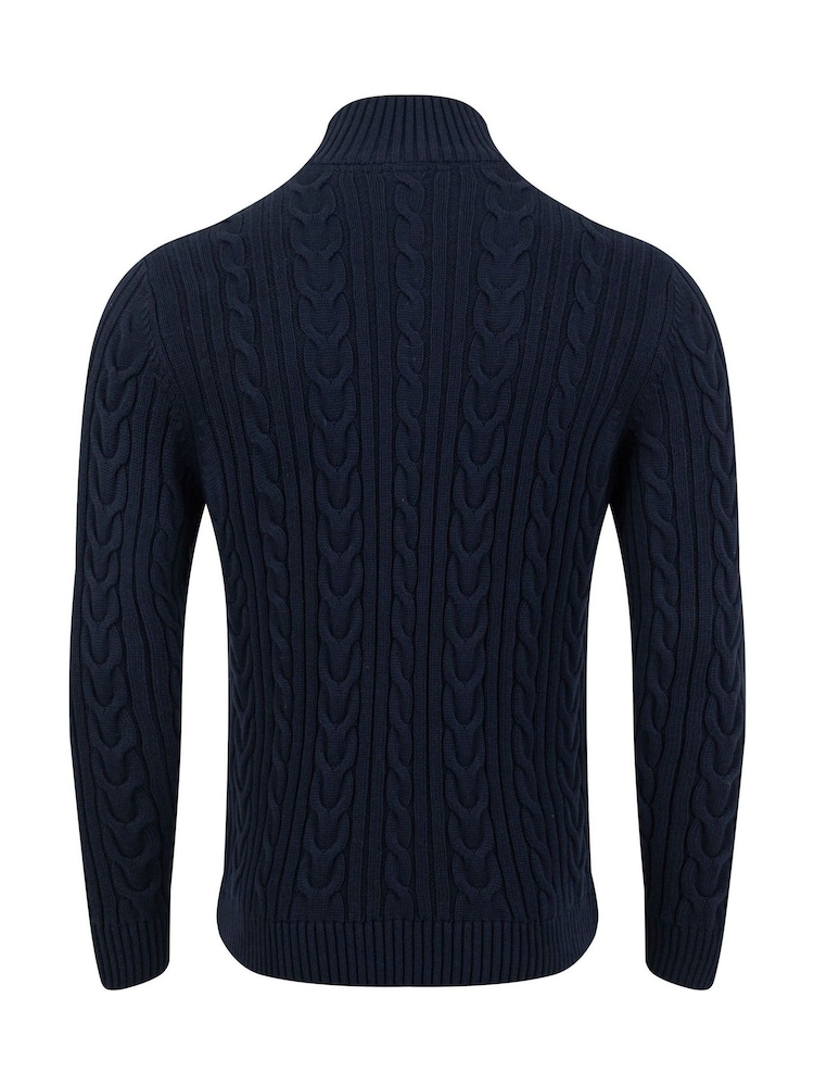 Weird Fish Blue Bexley Full Zip Cable Knit Jumper - Image 7 of 7