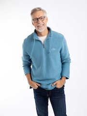 Weird Fish Blue Cruiser Quarter Zip Macaroni Sweater - Image 5 of 7