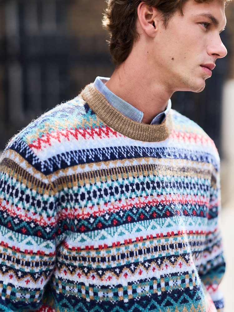 Pattern From Country Buy Neutral/Blue Fairisle Pattern Knitted Jumper from the Next UK ...