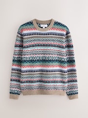 Neutral/Blue Fairisle Pattern Knitted Jumper - Image 6 of 8