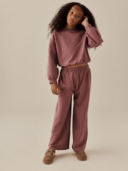 Mauve/Oatmeal Long Sleeve and Wide Leg Top & Joggers Set 2 Pack (3-16yrs) - Image 2 of 7