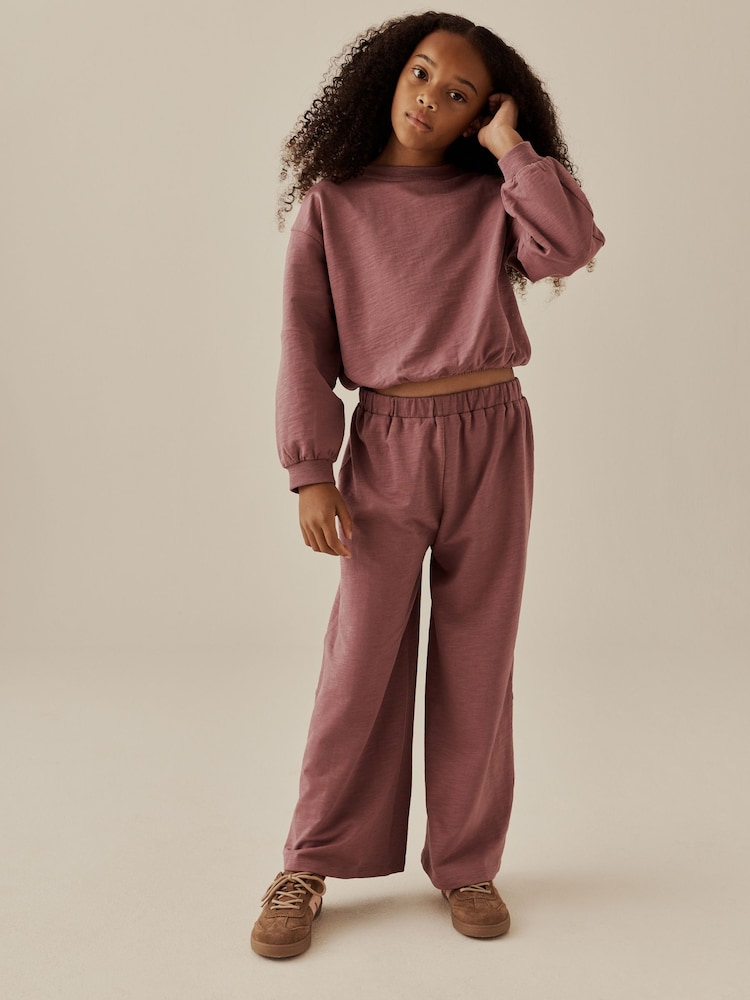 Mauve/Oatmeal Long Sleeve and Wide Leg Top & Joggers Set 2 Pack (3-16yrs) - Image 2 of 7 Mauve/Oatmeal Long Sleeve and Wide Leg Top & Joggers Set 2 Pack (3-16yrs) - Image 2 of 7
