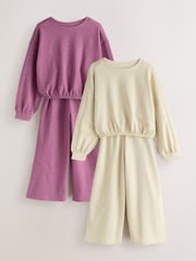 Mauve/Oatmeal Long Sleeve and Wide Leg Top & Joggers Set 2 Pack (3-16yrs) - Image 8 of 14