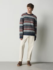 Blue Fairisle Pattern Knitted Crew Neck Jumper - Image 1 of 5