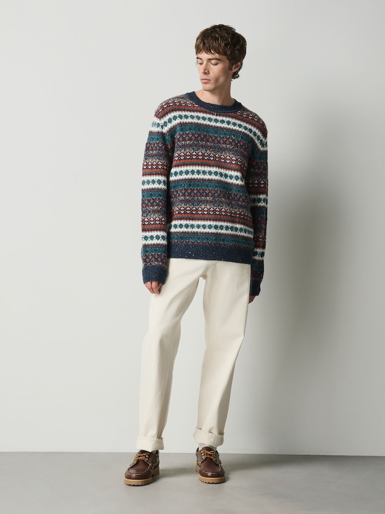 Blue Fairisle Pattern Knitted Crew Neck Jumper - Image 1 of 5