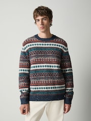 Blue Fairisle Pattern Knitted Crew Neck Jumper - Image 2 of 5