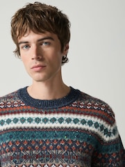 Blue Fairisle Pattern Knitted Crew Neck Jumper - Image 5 of 5