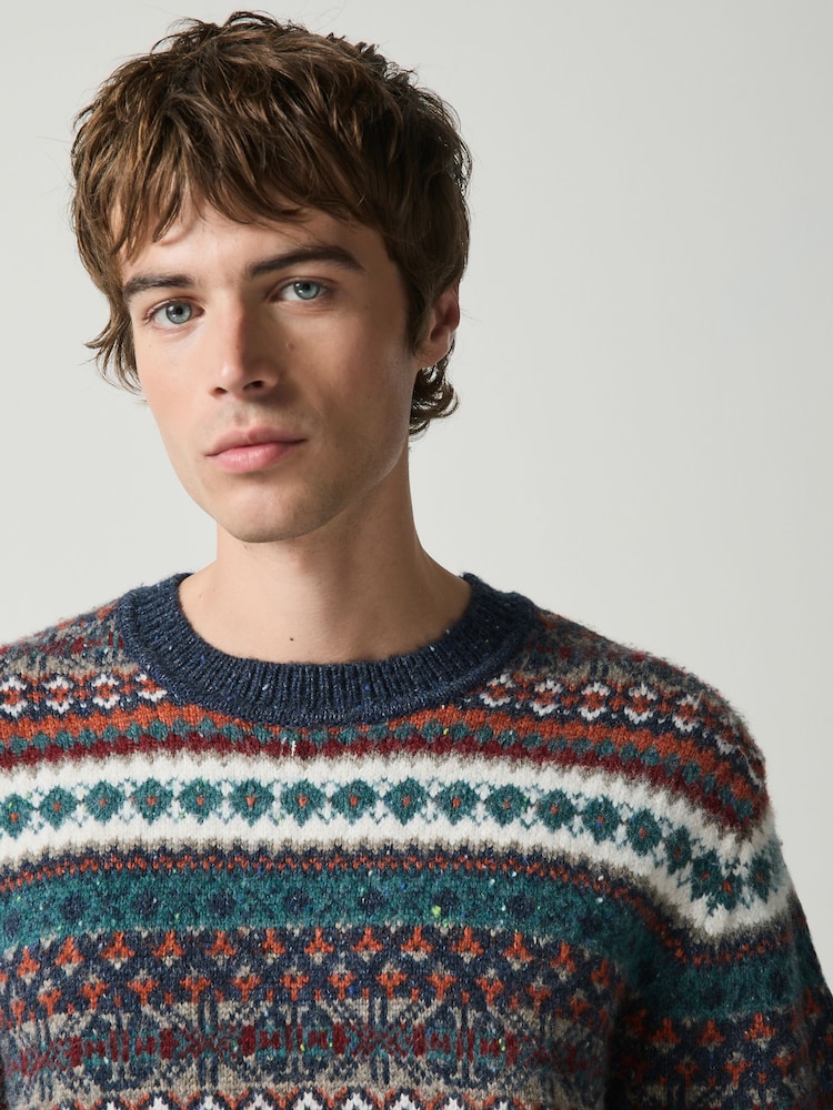 Blue Fairisle Pattern Knitted Crew Neck Jumper - Image 5 of 5