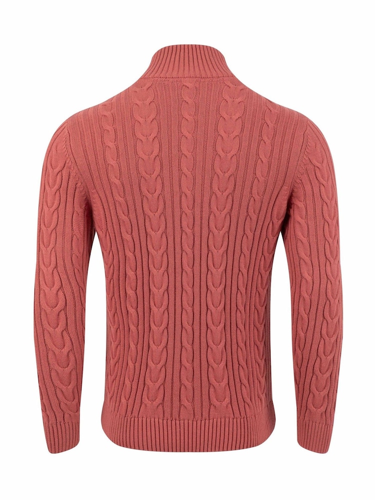 Weird Fish Red Heath 1/4 Zip Cable Knit Jumper - Image 3 of 3
