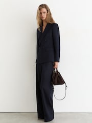 Reiss Navy Solene Petite Wool-Blend Double-Breasted Suit Blazer - Image 1 of 8