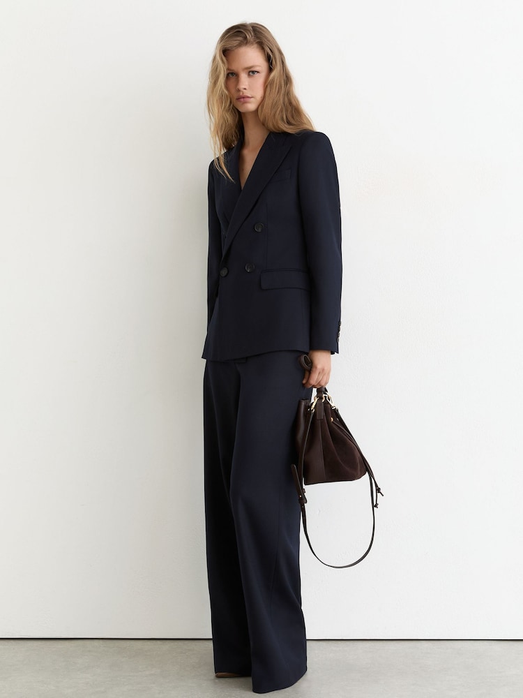Reiss Navy Solene Petite Wool-Blend Double-Breasted Suit Blazer - Image 1 of 8 Reiss Navy Solene Petite Wool-Blend Double-Breasted Suit Blazer - Image 1 of 8