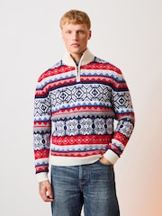 Красно-синяя - Рождественский джемпер с короткой молнией Fairisle - Изображение 1 4