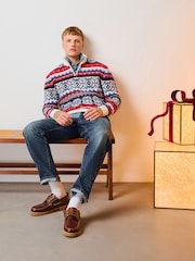 Красно-синяя - Рождественский джемпер с короткой молнией Fairisle - Изображение 2 4