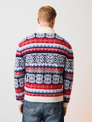 Красно-синяя - Рождественский джемпер с короткой молнией Fairisle - Изображение 3 4
