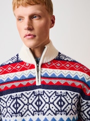 Красно-синяя - Рождественский джемпер с короткой молнией Fairisle - Изображение 4 4