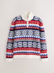 Red/Blue Fairisle Quarter Zip Christmas Jumper - Image 5 of 7
