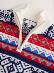 Red/Blue Fairisle Quarter Zip Christmas Jumper - Image 6 of 7