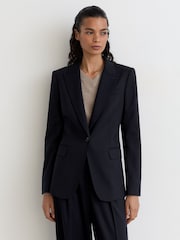 Reiss Navy Solene Petite Wool-Blend Single-Breasted Suit Blazer - Image 1 of 10