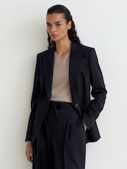 Reiss Navy Solene Petite Wool-Blend Single-Breasted Suit Blazer - Image 8 of 10