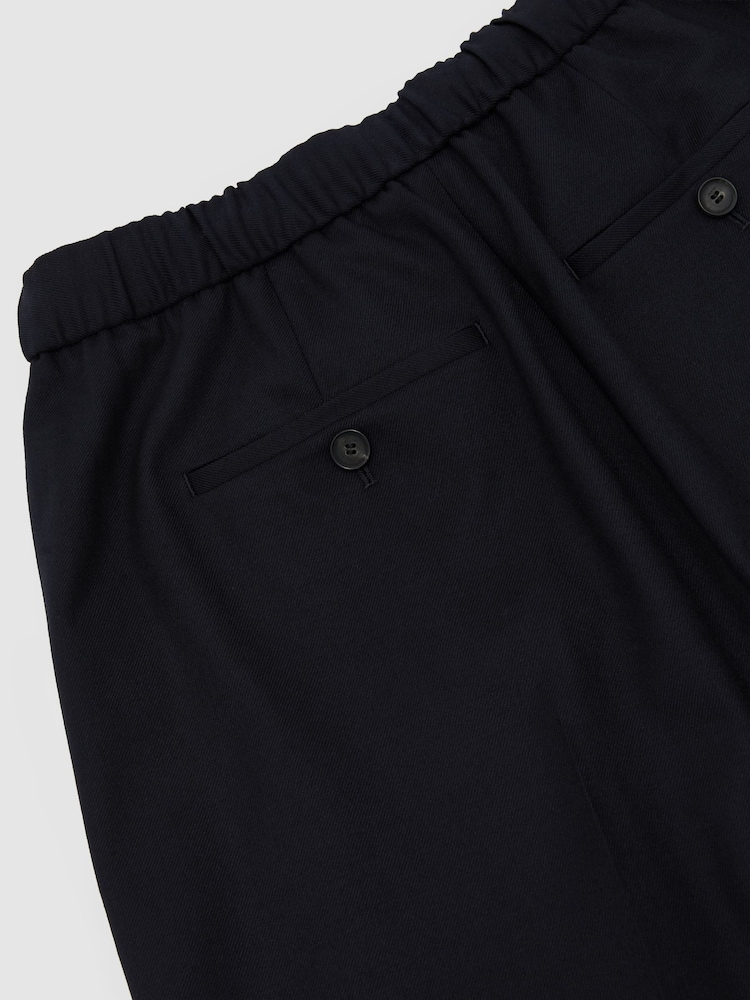 Reiss Navy Solene Wool-Blend Drawstring Wide-Leg Suit Trousers - Image 6 of 6