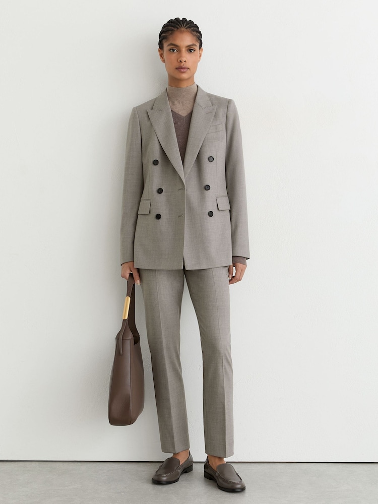 Reiss Light Grey Darcy Petite Wool-Blend Slim-Leg Trousers - Image 1 of 9