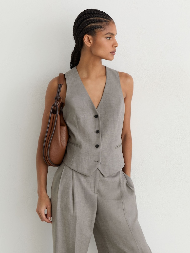 Reiss Light Grey Darcy Wool-Blend Tailored Waistcoat - Image 1 of 10