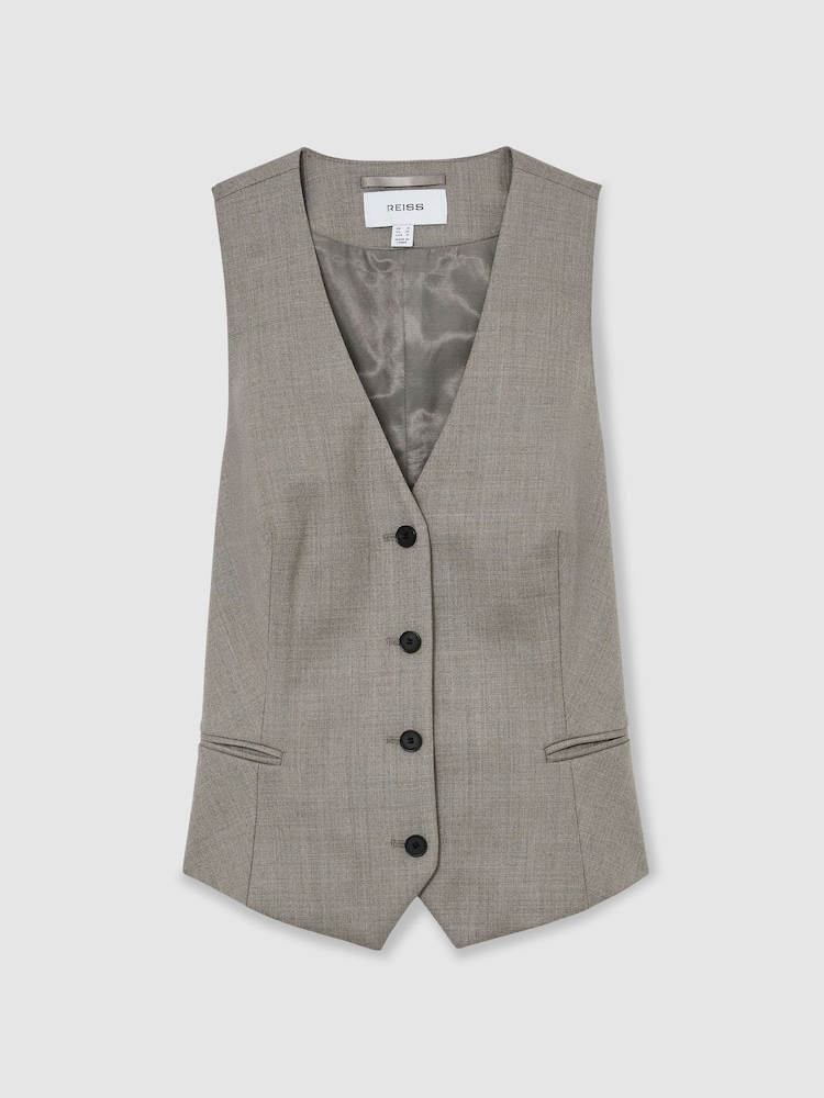 Reiss Light Grey Darcy Wool-Blend Tailored Waistcoat - Image 2 of 10