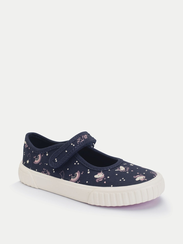 Start-Rite Navy unicorn Mary Jane Rip Tape Washable Kids Canvas Shoes - Image 2 of 6