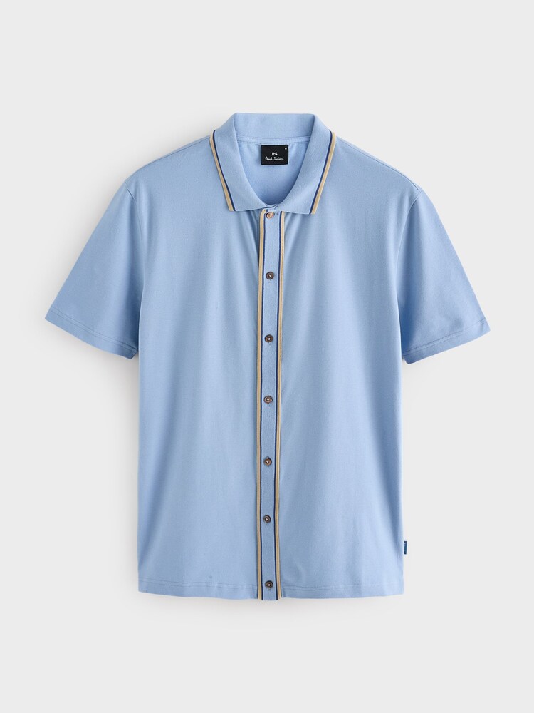 PS Paul Smith Blue Jersey Tipped Button Through Shirt - Image 5 of 5