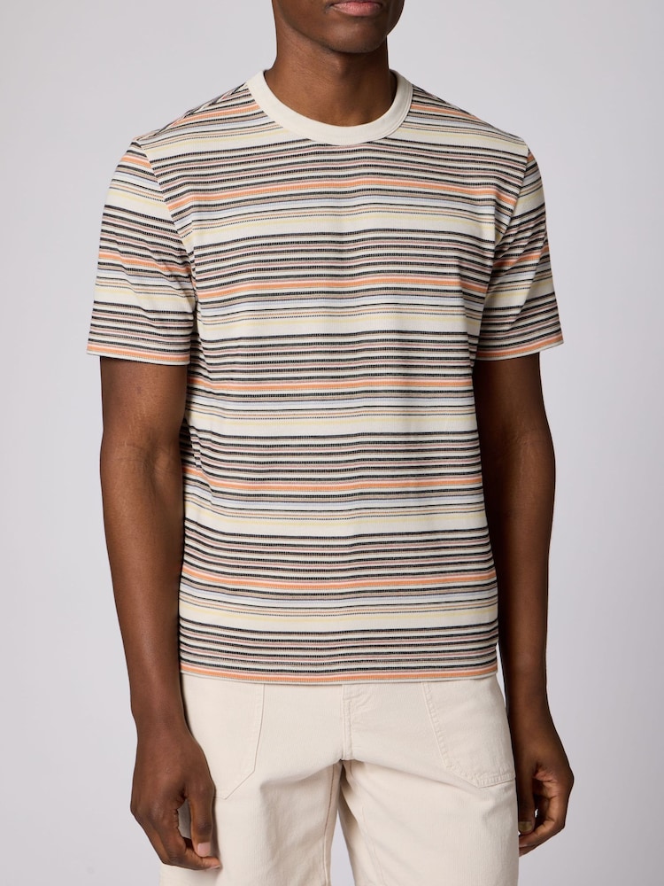 PS Paul Smith Cream Signature Stripe Waffle Texture T-Shirt - Image 1 of 2