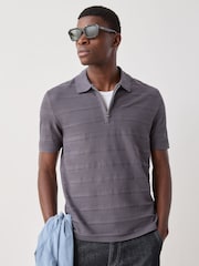 PS Paul Smith Grey Textured Zip Neck Polo Shirt - Image 1 of 4