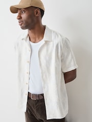 PS Paul Smith White Floral Jacquard Short Sleeve Revere Collar Shirt - Image 1 of 9