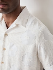 PS Paul Smith White Floral Jacquard Short Sleeve Revere Collar Shirt - Image 4 of 9